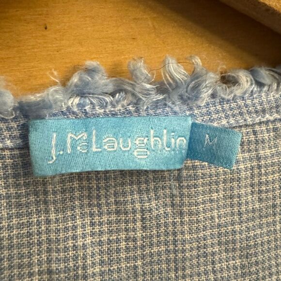 J McLaughlin Size Medium Maryann Linen Pintuck Blue Gingham Sleeveless Dress - Picture 12 of 13